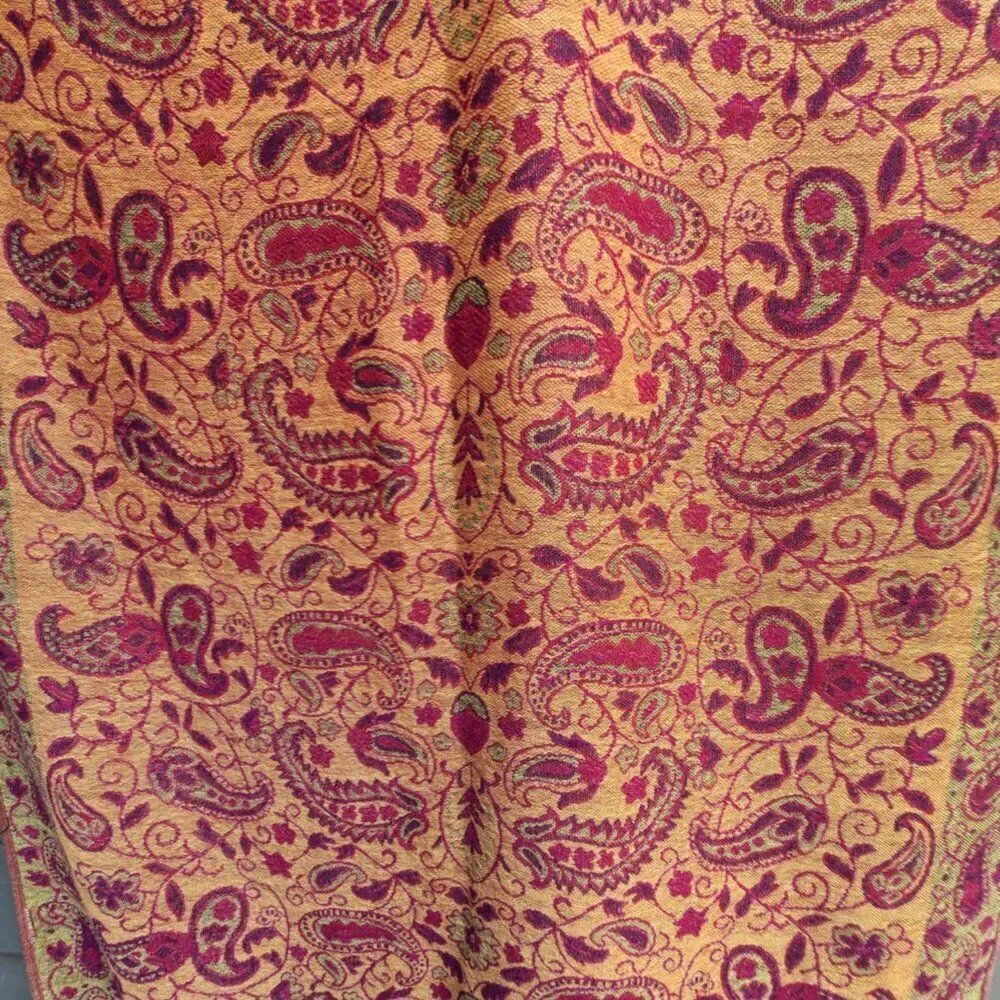 Gorgeous Paisley Red Gold Brown Pashmina Cashmere and Silk